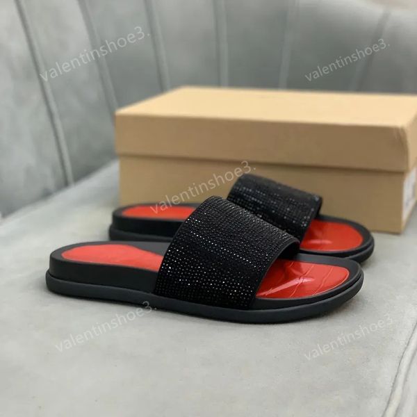 

man classic spike slippers flat spikes red bottom slide sandal mens thick rubber sole slipper studs slides platform mules for men summer cas, Black