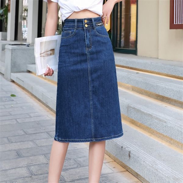 

skirts women's spring and summer high-waisted slit denim skirt multi-size slim mid-length a-line skirt 230506, Black
