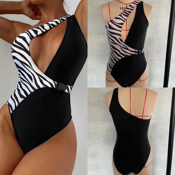 

summer swimwear solid color one piece swimsuit womens waist hollow out shoulder ins stitching, White;black