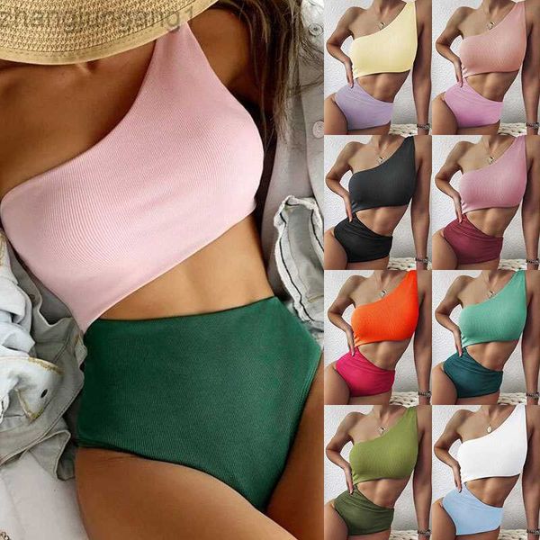 

designer bikini qianmo clothing 2023 new bikini color block one shoulder conservative one piece swimwear women's bikini set fashion, White;black