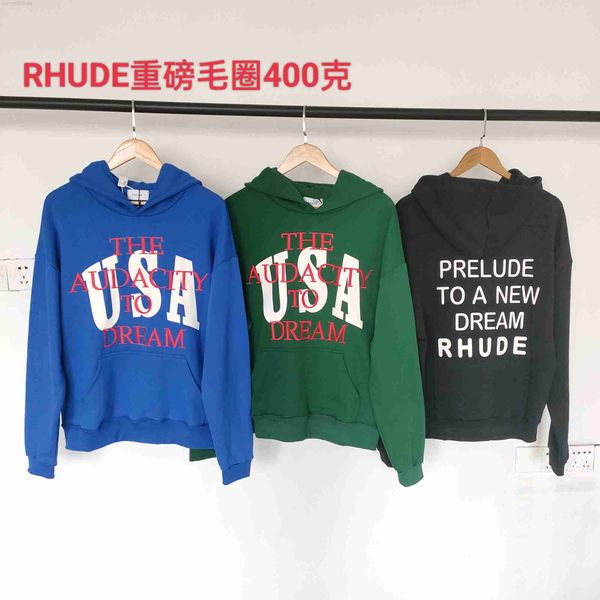 

men's hoodies sweatshirts usa rhude embroidery hoodie men women 1 1 the audacity dream rhude hooded loose pullover, Black