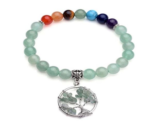 

silver plated tree of life connect green aventurine beads elastic bracelet healing chakra tiger eye stone jewelry beaded strands9970193, Black