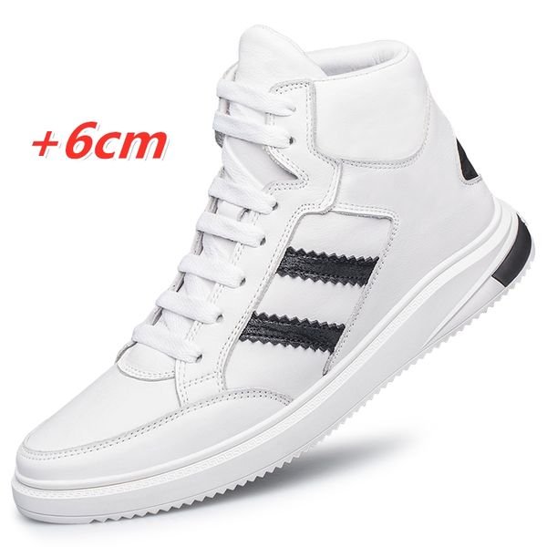 

men genuine leather ankle boots martin platform leather height increase shoes for man insole 6cm taller girl lady high top, Black