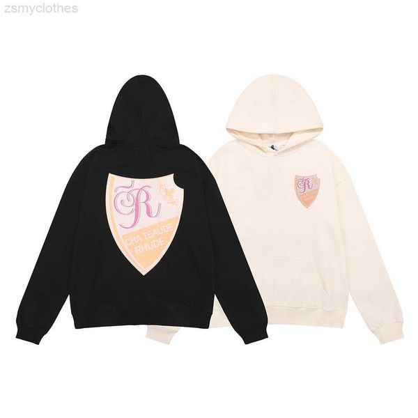 

men's hoodies sweatshirts shield print black apricot rhude hoodie hooded men women 100% cotton streetwear loose rhude pullovers autumn