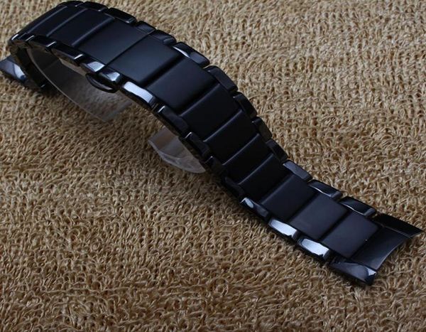 

for ar1452 ar1451 ceramic watchband 22mm 24mm black ceramic strap bracelet steel black deployment band matte and poli1986884, Black;brown