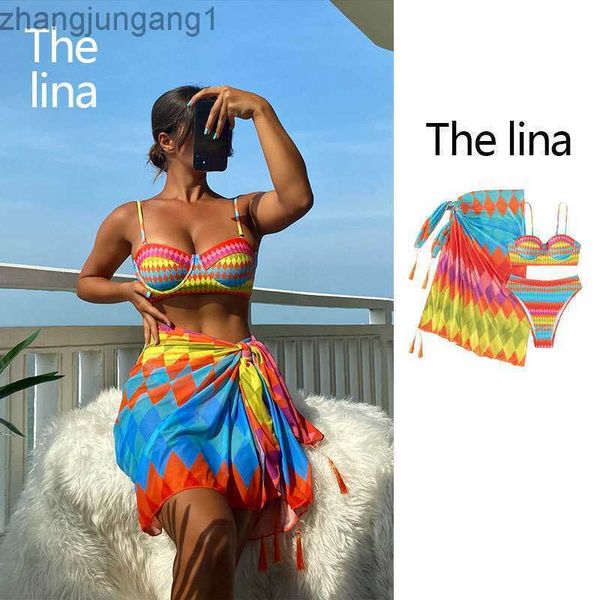 

designer bikini 2023 new three piece strap colorful half body apron half transparent bikini, White;black