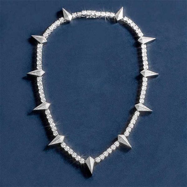 

luster black panther white gold plated 5mm width 925 silver arrow tennis chain vvs moissanite necklace