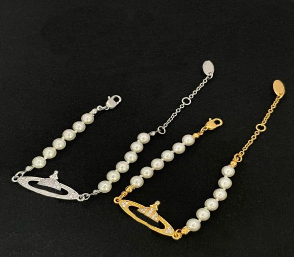 

saturn pearl strands bracelet woman vintage luxury diamond gold and silver plate chain bracelets for women charming girls jewelry 5024187, Black