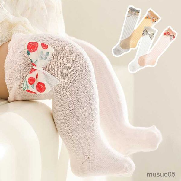

3pcs children for girls bow toddler baby knee high long summer bowknot in tube kids socks hollow out, Pink;yellow
