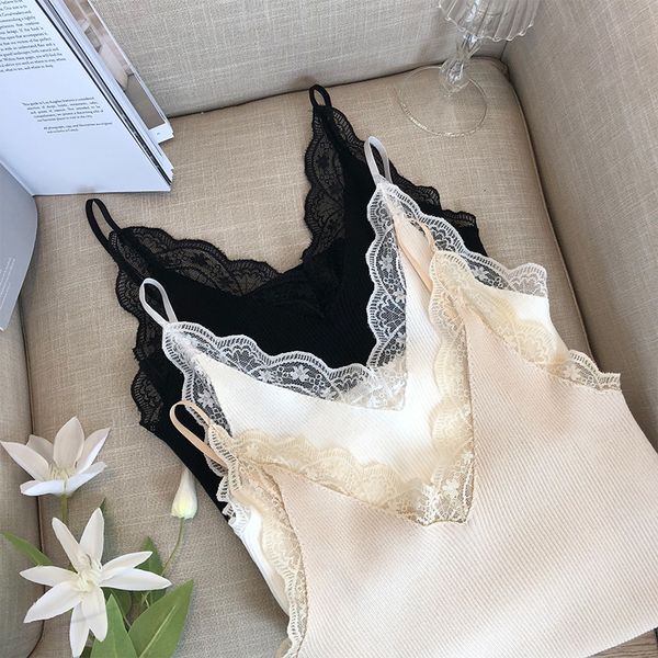 

camisoles tanks chic basic lace camisole summer knit tank women adjustable strap camisole female camis high elasticity casual 230506, Black;white