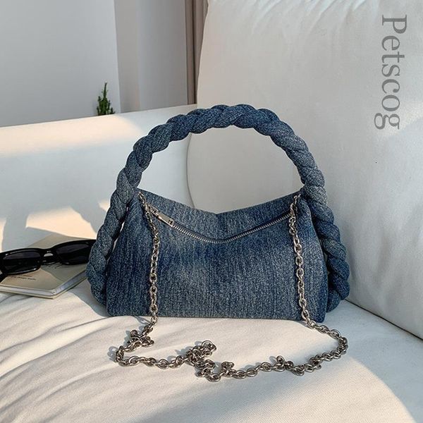 

evening bags denim fabric women s soft handbags chain strap solid shoulder crossbody bag fashion luxury female small tote clutch purse 23050