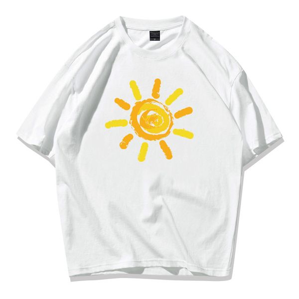 

summer new cotton men's and women's short sleeve t-shirt sun print loose casual trend t-shirt, White;black