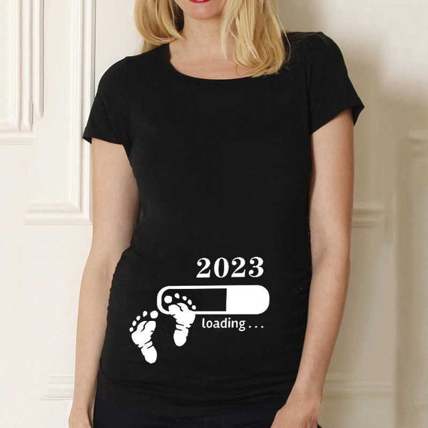 

baby loading 2023 print pregnant t shirts maternity short sleeve t-shirt pregnancy announcement new mom tshirts clothes tee, White;black