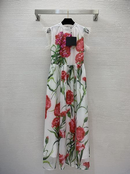 

street style dresses 2023 new summer autumn stand collar sleeveless print fashion milan runway dress designer brand same style 0506-6, Black;pink