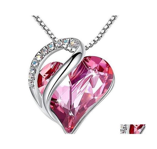 

pendant necklaces ocean peach heart love pendant necklace simple austria crystal clavicle chain for couple lovers jewelry drop del1838825, Silver