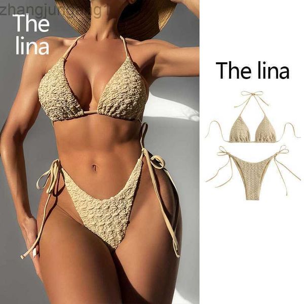 

designer bikini 2023 new solid color swimsuit leak back high waist bikini beach side lace up swimsuit, White;black