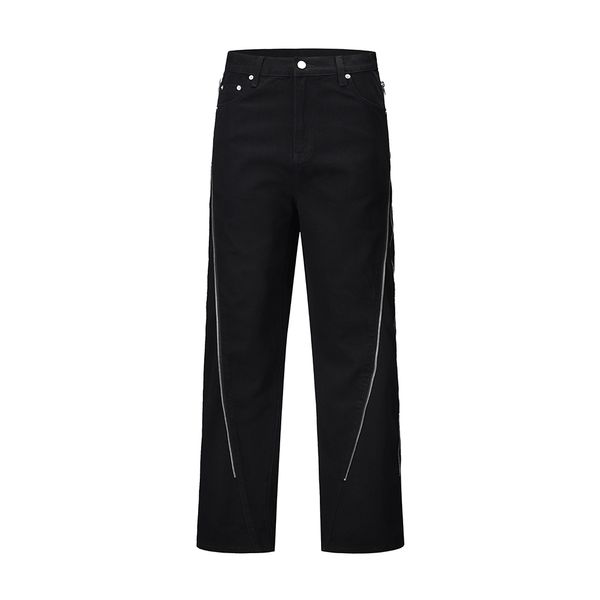 

zipper straight baggy cargo pants men's hip hop black casual trousers wide leg overalls, Black;brown