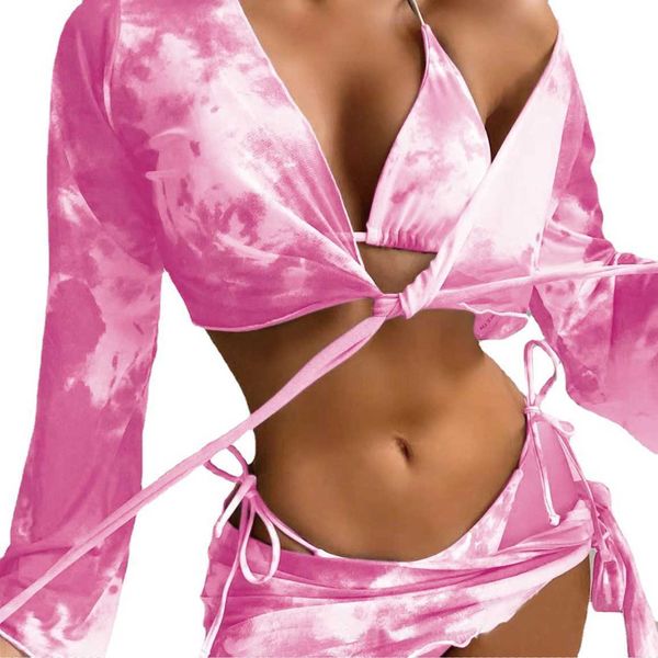 

women's swimwear 2023 fashion new bikini set women's beachwear split bathing suit tie dyed four piece swimwear strap beach style s, White;black