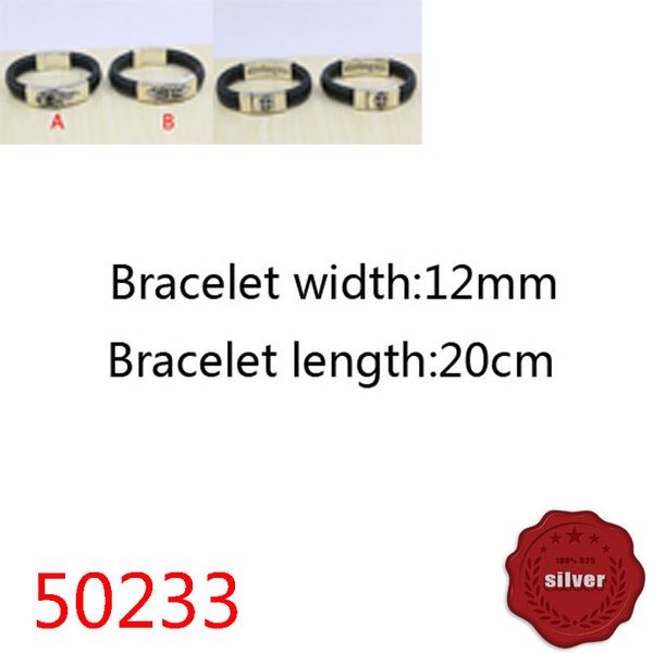 

50233 hip hop s925 sterling silver genuine leather bracelet black leather punk style vintage personalized cross flower letter jewelry couple