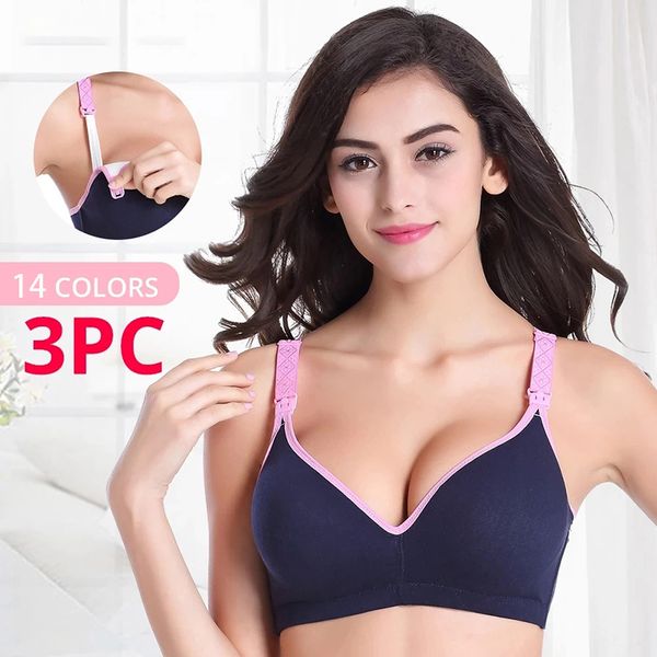 

maternity intimates 3 pcs maternity nursing bras breastfeeding pregnant women cotton sleep underwear pregnancy bra lactation without bones c, White