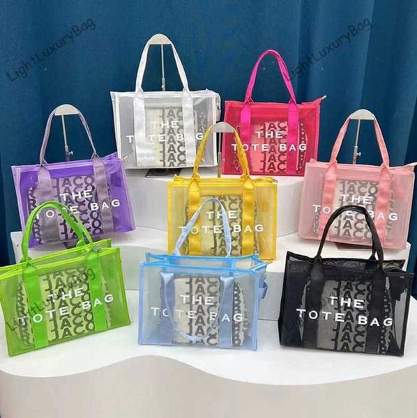 

two-in-one mesh bags designer macaron candy colours beach bag women fashion handbags classic translucent outdoor picnic tote230326