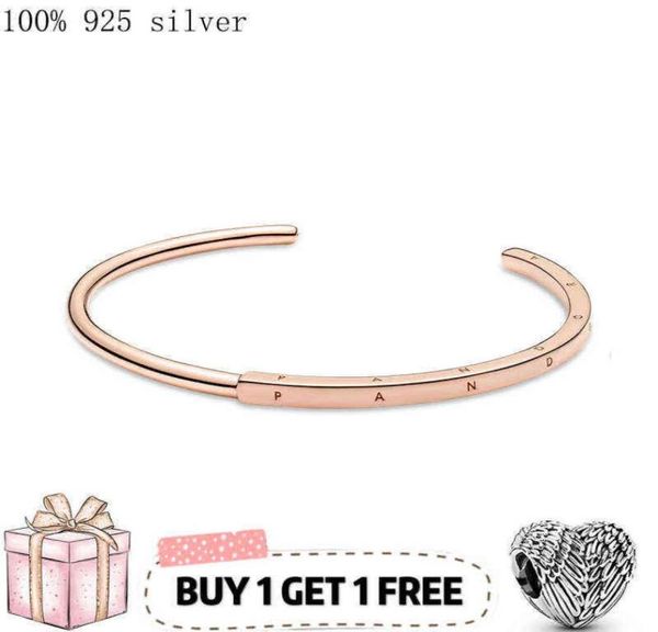 

new products id bracelet 2021 new sterling silver 925 rose gold signature bangle whole charm open for women5890141, Black