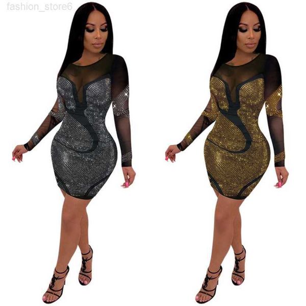 

plus size 3x women night club wear sheer dress drilling miniskirt long sleeve skinny one-piece dress fashion package hip skirt 4199, White