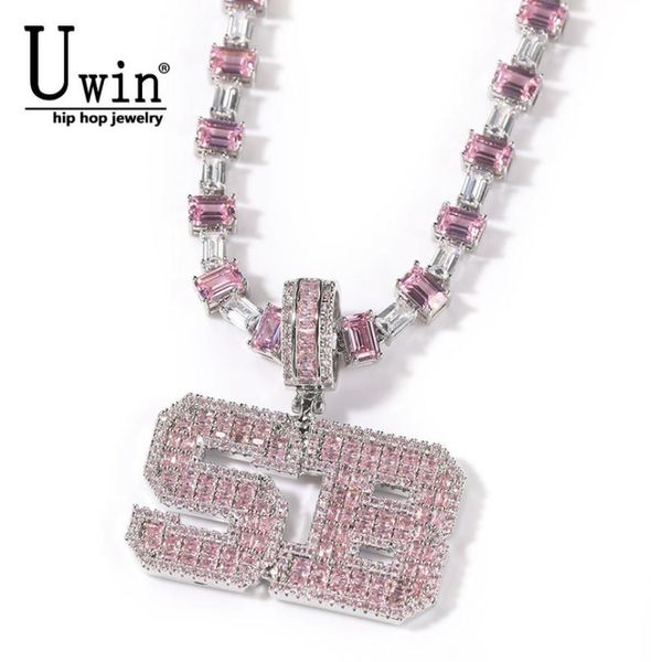 

uwin pink baguette letters custom name necklace pendant with heart tennis chain or baguetter chain iced out personalized jewelry 26055618, Silver