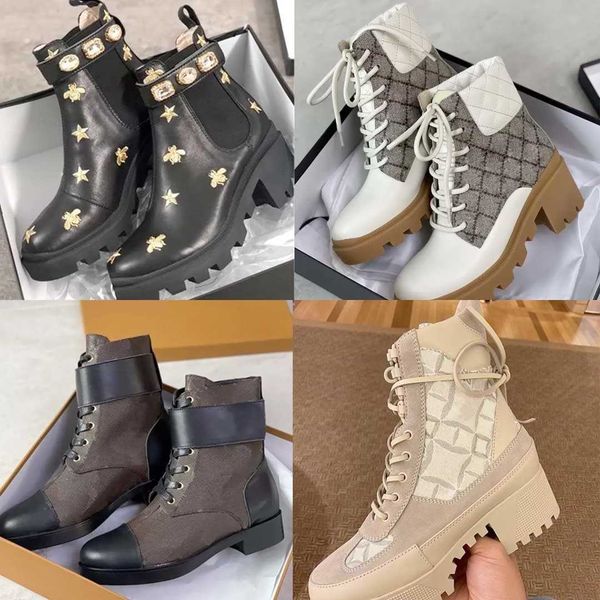 

martin designer desert boot high heels ankle boots women leather boots vintage print jacquard textile classic platform flat ankle boot outso, Black