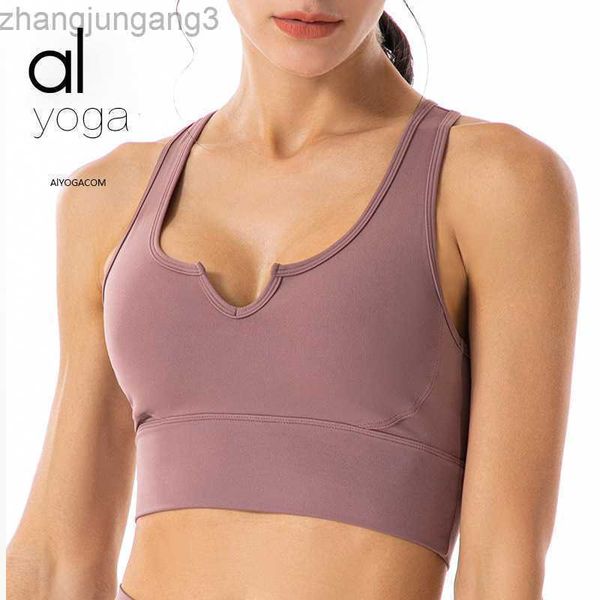 

desginer alo yoga nude bra no steel ring gathering shockproof fitness sports bra tank top, White