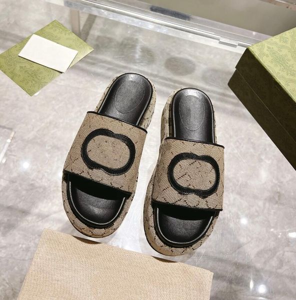 

classic designer slippers thick-soled slipper summer fashion embroidery sandal men womens leisure sandal sandbeach shoes, Black