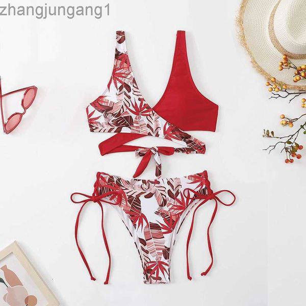 

designer bikini bikini 2023 new print lace up split bikini swimwear women's high waist swimwear, White;black