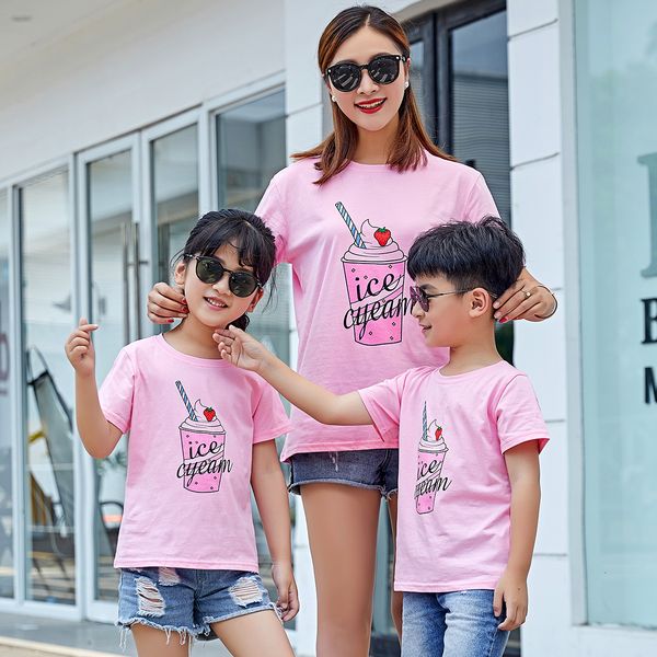 

family matching outfits couple clothing summer wear short sleeves letter print casual parent-children clothes mom dad sons daugher family t, Blue