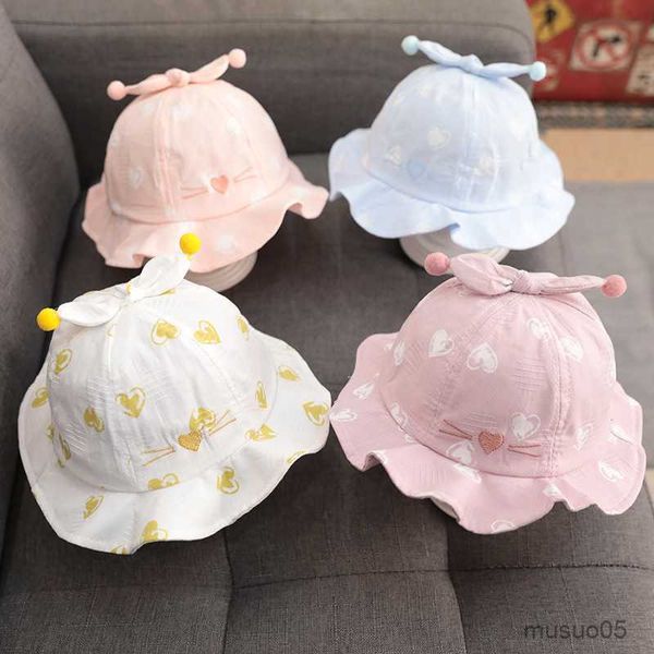 

caps hats spring cute baby sun hat heart print baby boy girl bucket hat summer outdoor kids children caps toddler beach caps, Yellow