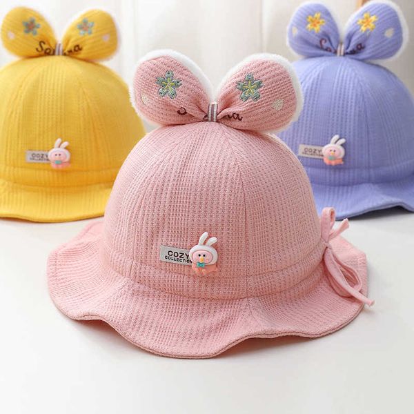 

stingy brim hats cute bow baby hat autumn winter thicken warm children bucket hats baby boy girl fisherman hat outdoor infant toddler sun ca, Blue;gray