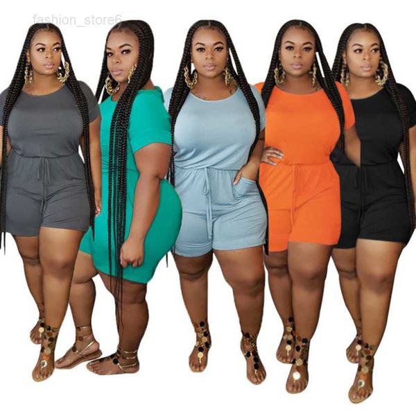 

3xl 4xl 5xl plus size women rompers solid color shorts jumpsuits short sleeve bodysuits casual loose overalls summer clothes bigger sizes pa, Black;white