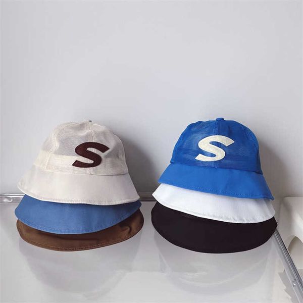 

stingy brim hats hanfeng children mesh fisherman hat 2023 summer boys simple letter versatile girls mesh hat basin hat 4850cm j230505, Blue;gray