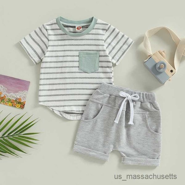 

clothing sets boy clothing sets toddler clothes short sleeve striped t-shirt elastic waist shorts suit cotton 2023 summer baby boy outfit, White