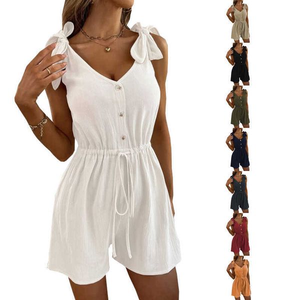 

summer solid color chic jumpsuits women v neck sleeveless lady short playsuits loose casual oversized beach rompers female, Black;gray