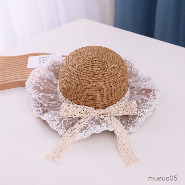 

caps hats lace kids hats for girls straw mother baby hat summer kids sun hat for girls beach baby girl cap, Yellow