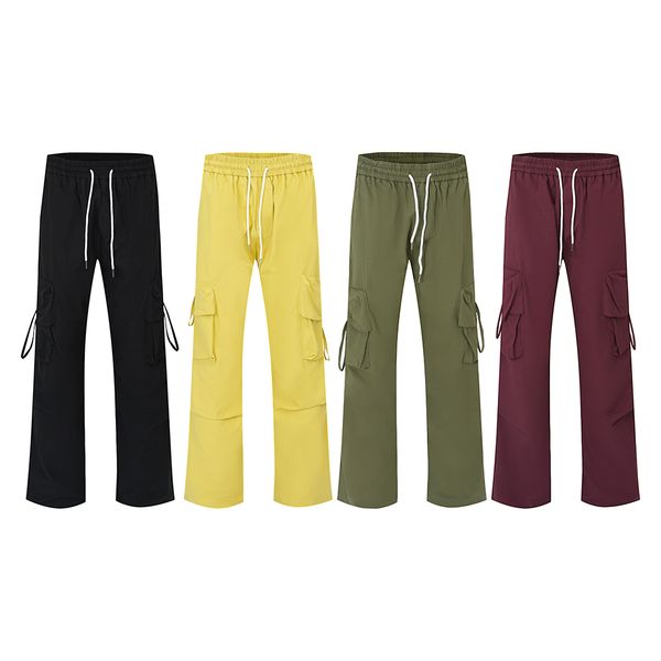 

multi-pockets baggy drawstring cargo pants men's overalls trousers, Black;brown