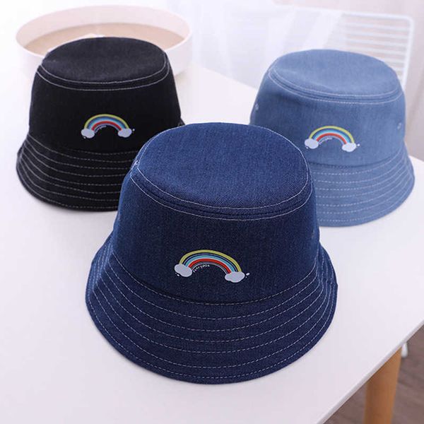 

stingy brim hats 2023 new cowboy bucket hat baby kids girl boy rainbow hats fishing fisherman cap hip hop caps gorro casquette gorras sombre, Blue;gray