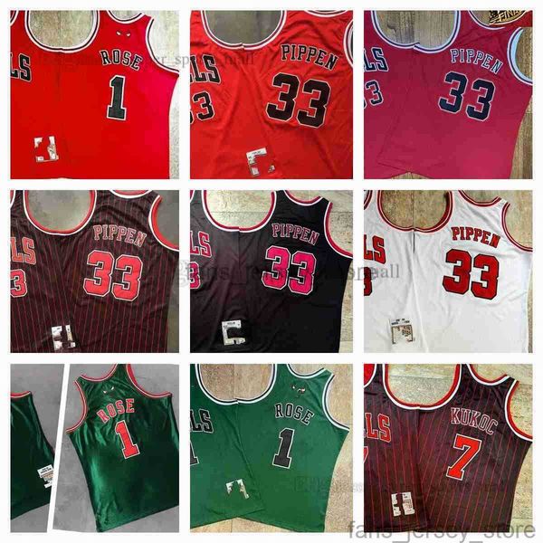 

retro real embroidery basketball jerseys 1 derrick 7 toni rose kukoc 33 scottie 91 dennis pippen rodman mitchell&ness jersey mans women kids, Black;red