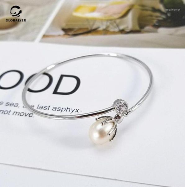 

other bracelets european and american fashion personality s925 silver bracelet inlaid freshwater pearl factory jewelry17142350, Golden;silver