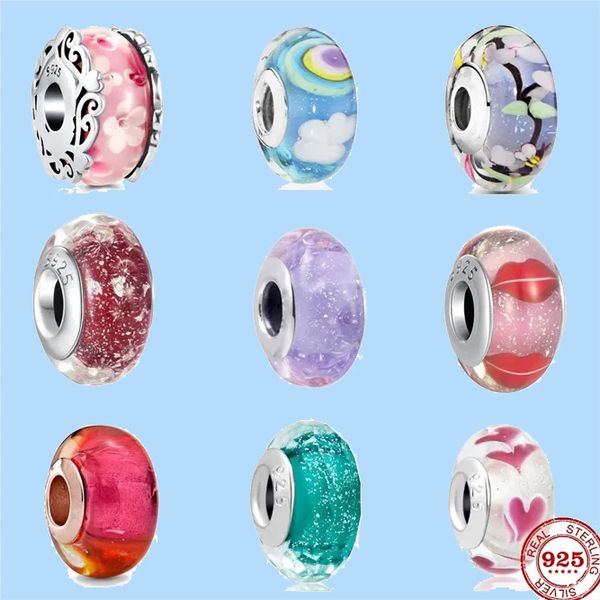 

925 charm beads accessories fit pandora charms jewelry matte colorful murano glass, Black