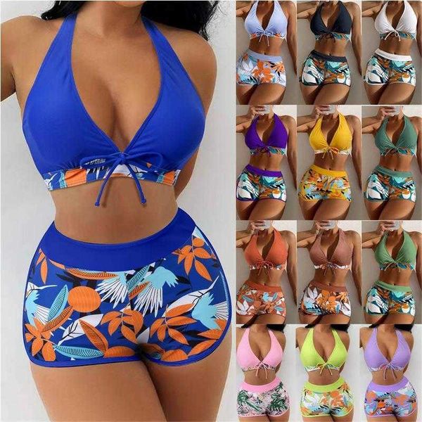 

split swimsuit drawstring push up printed boxers polyester bikini, White;black