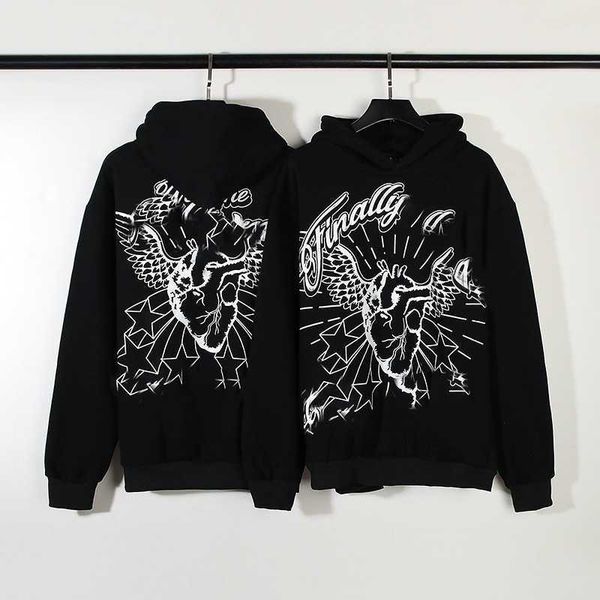 

men's hoodie high street sports hoodie fashion chip hop 23ss loose trend hoodie men's and women's hellstar hoodie 2 d esigner, Black