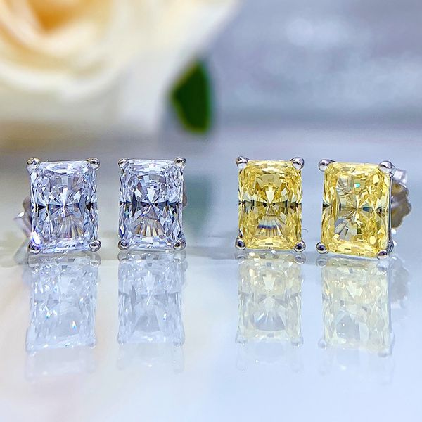 

cute square z diamond stud earring 100% real 925 sterling silver promise wedding earrings for women bridal party jewelry, Golden;silver