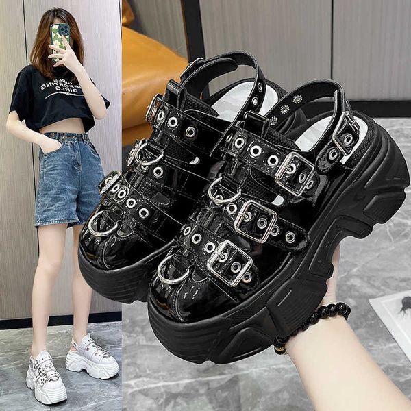 

sandals summer black wedge women open toe womens casual metal buckle platform lolita shoes 230417