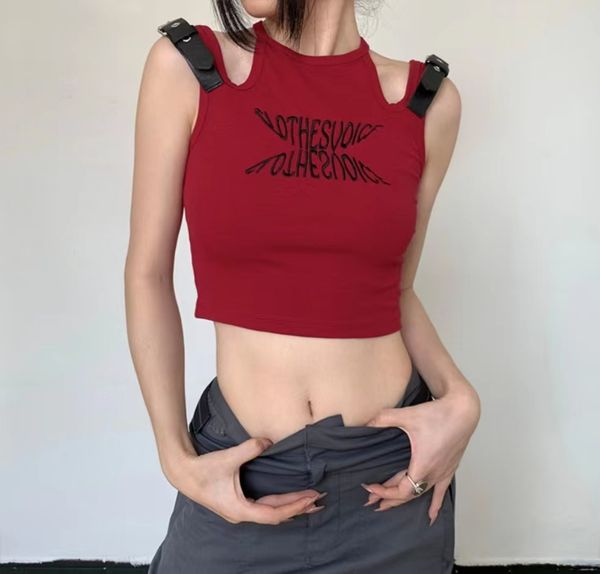 

2023 summer women's new ins style embroidery high-quality suspender vest women's stitching trend fashion slim t-shirt, White